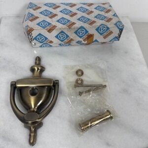 Baldwin 0101 Colonial Door Knocker, Antique Satin Brass W/Oberv-o-Scope